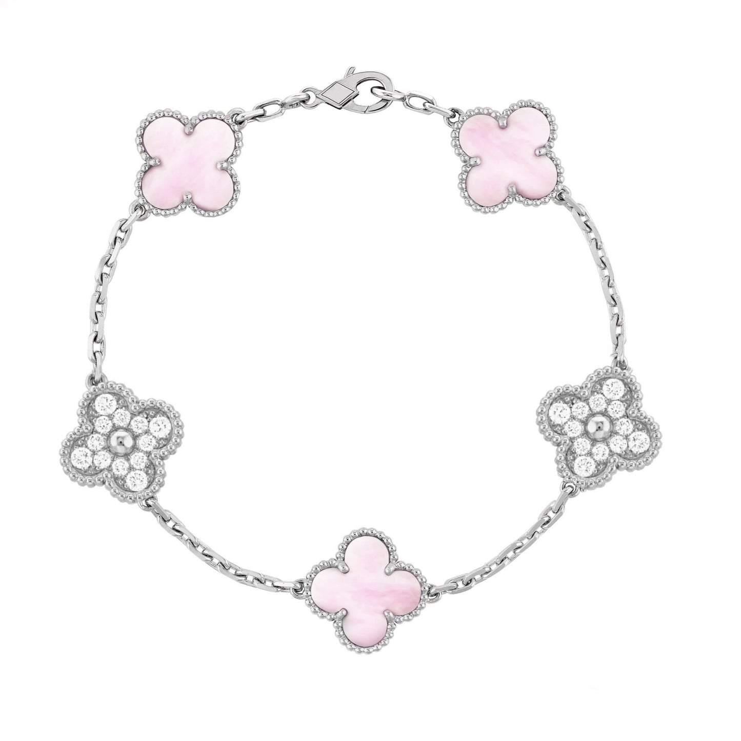Clover | Zirconia Bracelet – Pink Silver
