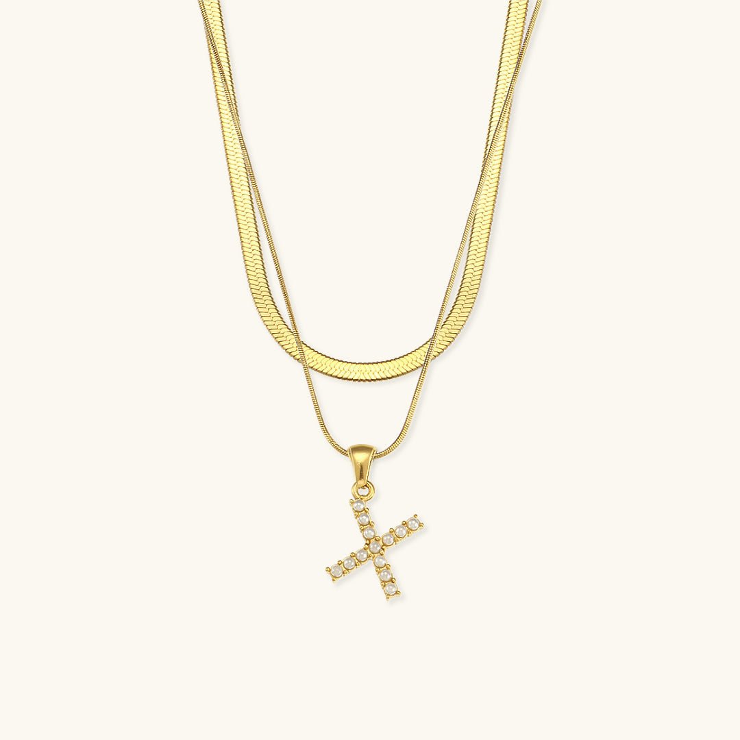 Gold Necklace with Overlapping Initial Letter Fiona