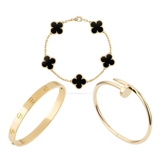 Stackable Black Gold Bracelet Set