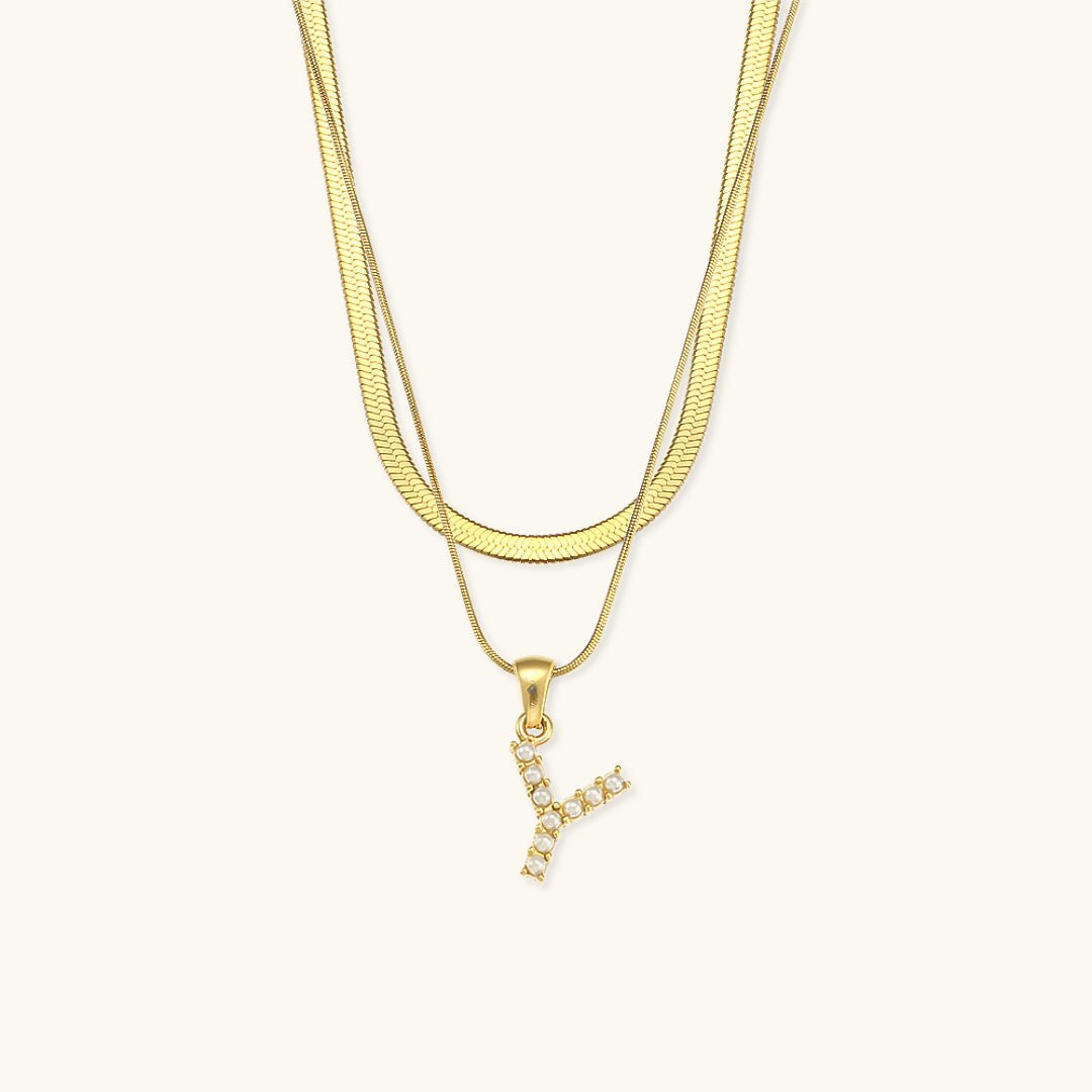 Gold Necklace with Overlapping Initial Letter Fiona