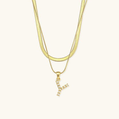 Gold Necklace with Overlapping Initial Letter Fiona