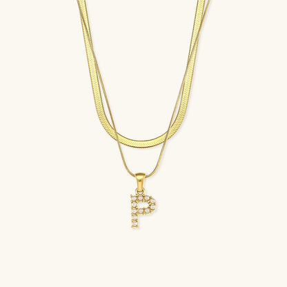 Gold Necklace with Overlapping Initial Letter Fiona