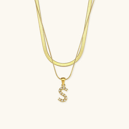 Gold Necklace with Overlapping Initial Letter Fiona