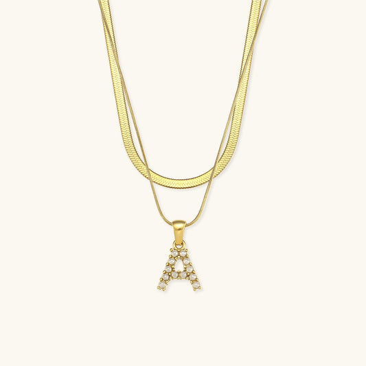 Gold Necklace with Overlapping Initial Letter Fiona