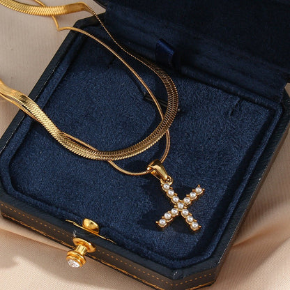 Gold Necklace with Overlapping Initial Letter Fiona