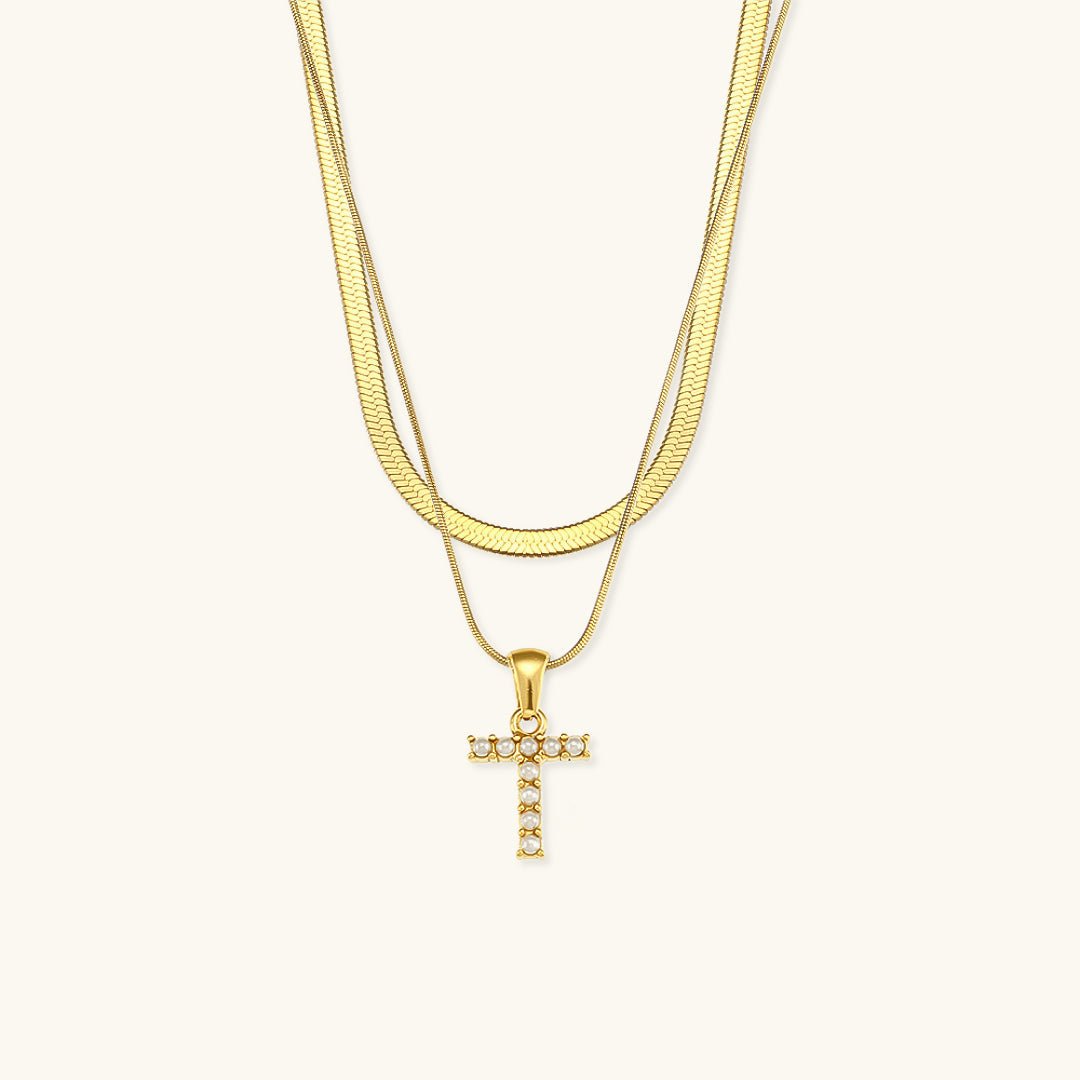 Gold Necklace with Overlapping Initial Letter Fiona