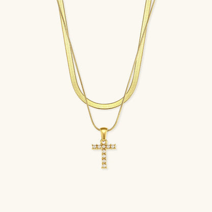 Gold Necklace with Overlapping Initial Letter Fiona