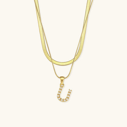 Gold Necklace with Overlapping Initial Letter Fiona