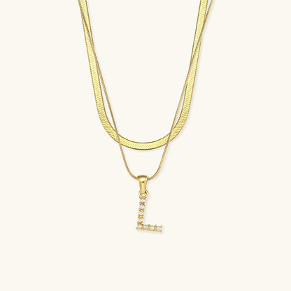 Gold Necklace with Overlapping Initial Letter Fiona