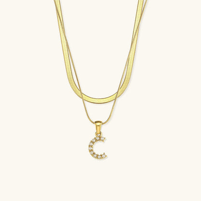 Gold Necklace with Overlapping Initial Letter Fiona