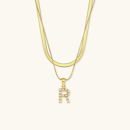 Gold Necklace with Overlapping Initial Letter Fiona