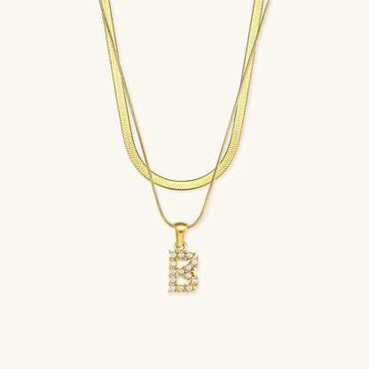 Gold Necklace with Overlapping Initial Letter Fiona