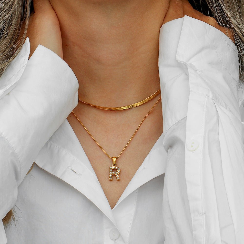 Gold Necklace with Overlapping Initial Letter Fiona