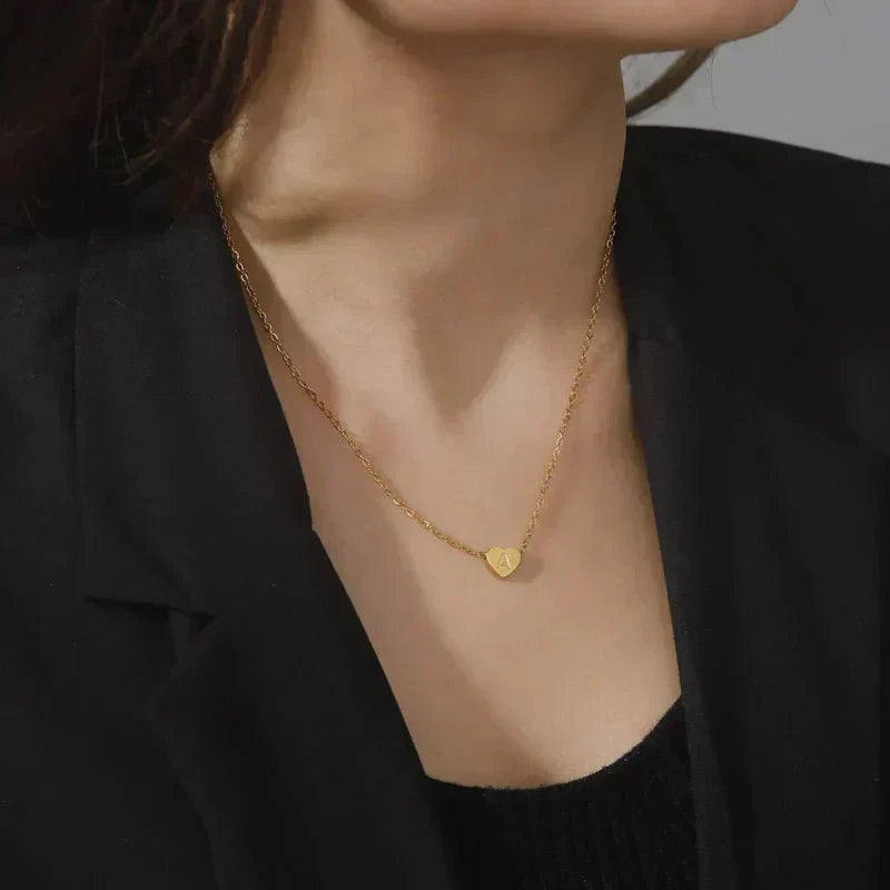 Gold Necklace with Heart-Shaped Initial