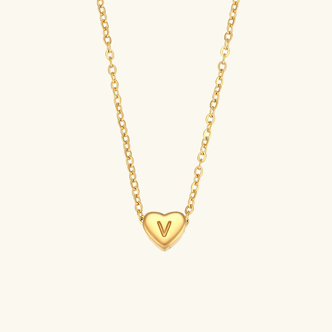 Gold Necklace with Heart-Shaped Initial